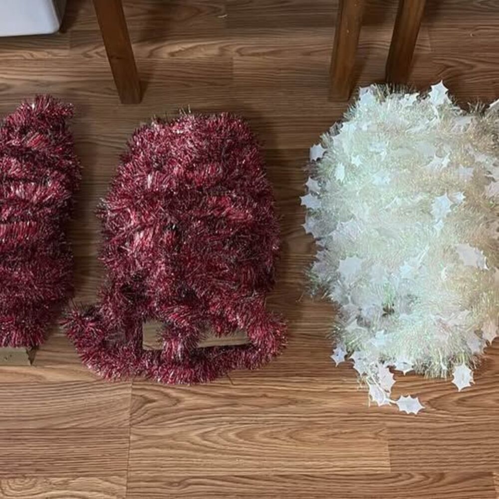 3 rolls Christmas Tinsel Garland - Red and White